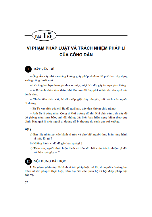 Bài 15: Vi phạm pháp luật và trách nhiệm pháp lí của công dân