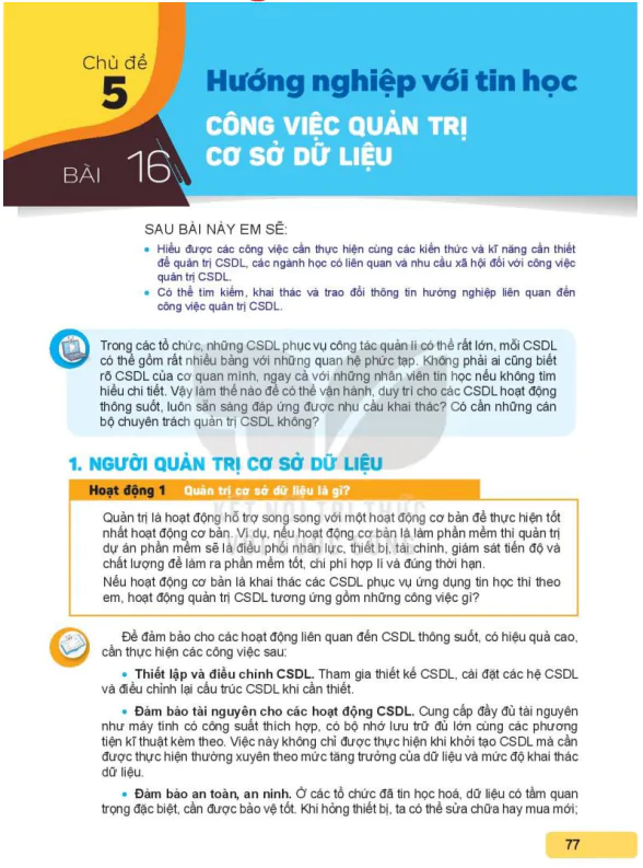 Bài 16: Công việc quản trị cơ sở dữ liệu