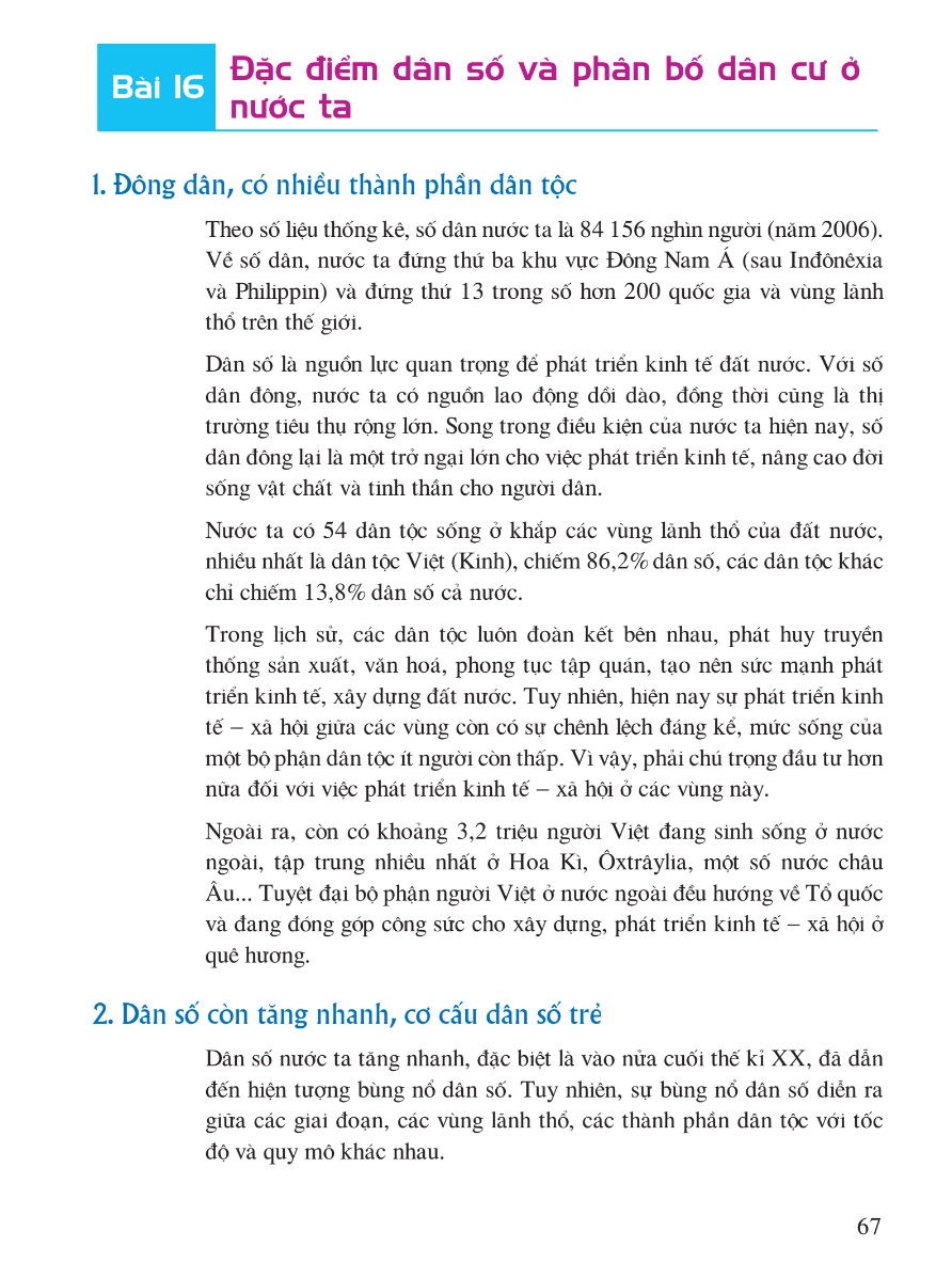 Bài 16: Đặc Điểm Dân Số Và Phân Bố Dân Cư Ở Nước Ta