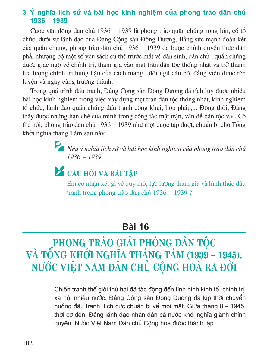 Bài 16: Phong Trào Giải Phóng Dân Tộc Và Tổng Khởi Nghĩa Tháng Tám (1939 - 1945). Nước VNDCCH Ra Đời