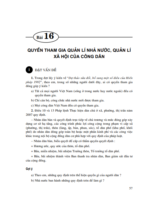 Bài 16: Quyền tham gia quản lí nhà nước, quản lí xã hội của công dân