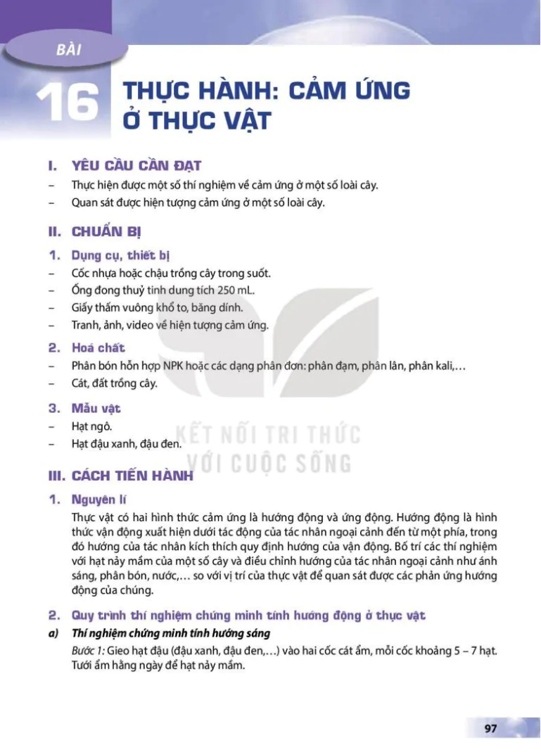 Bài 16: Thực hành: Cảm ứng ở thực vật
