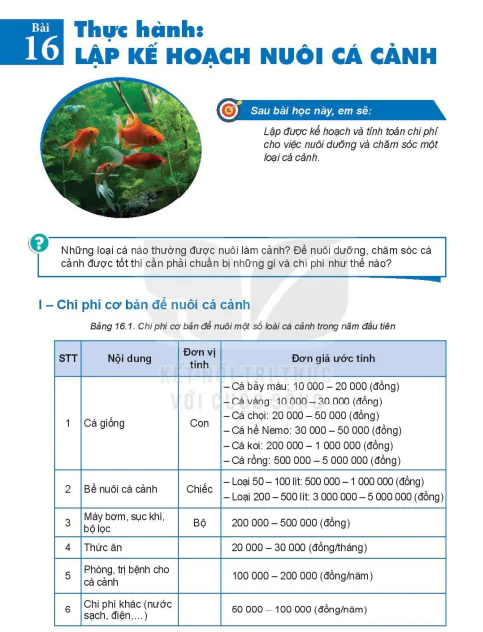 Bài 16: Thực hành: Lập kế hoạch nuôi cá cảnh