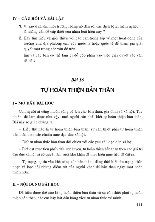 Bài 16: Tự hoàn thiện bản thân