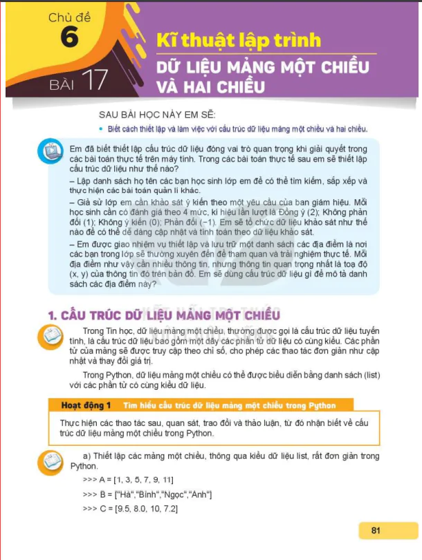 Bài 17: Dữ liệu mảng một chiều và hai chiều