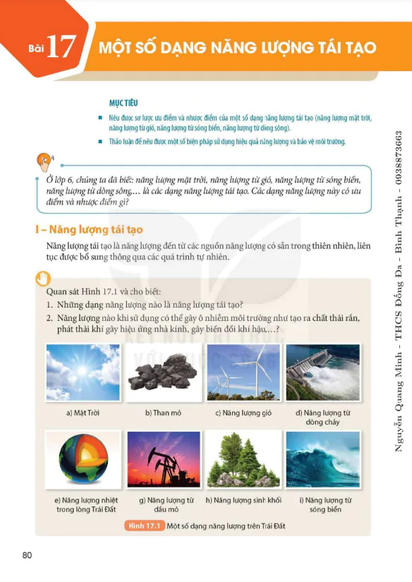 Bài 17. Một số dạng năng lượng tái tạo