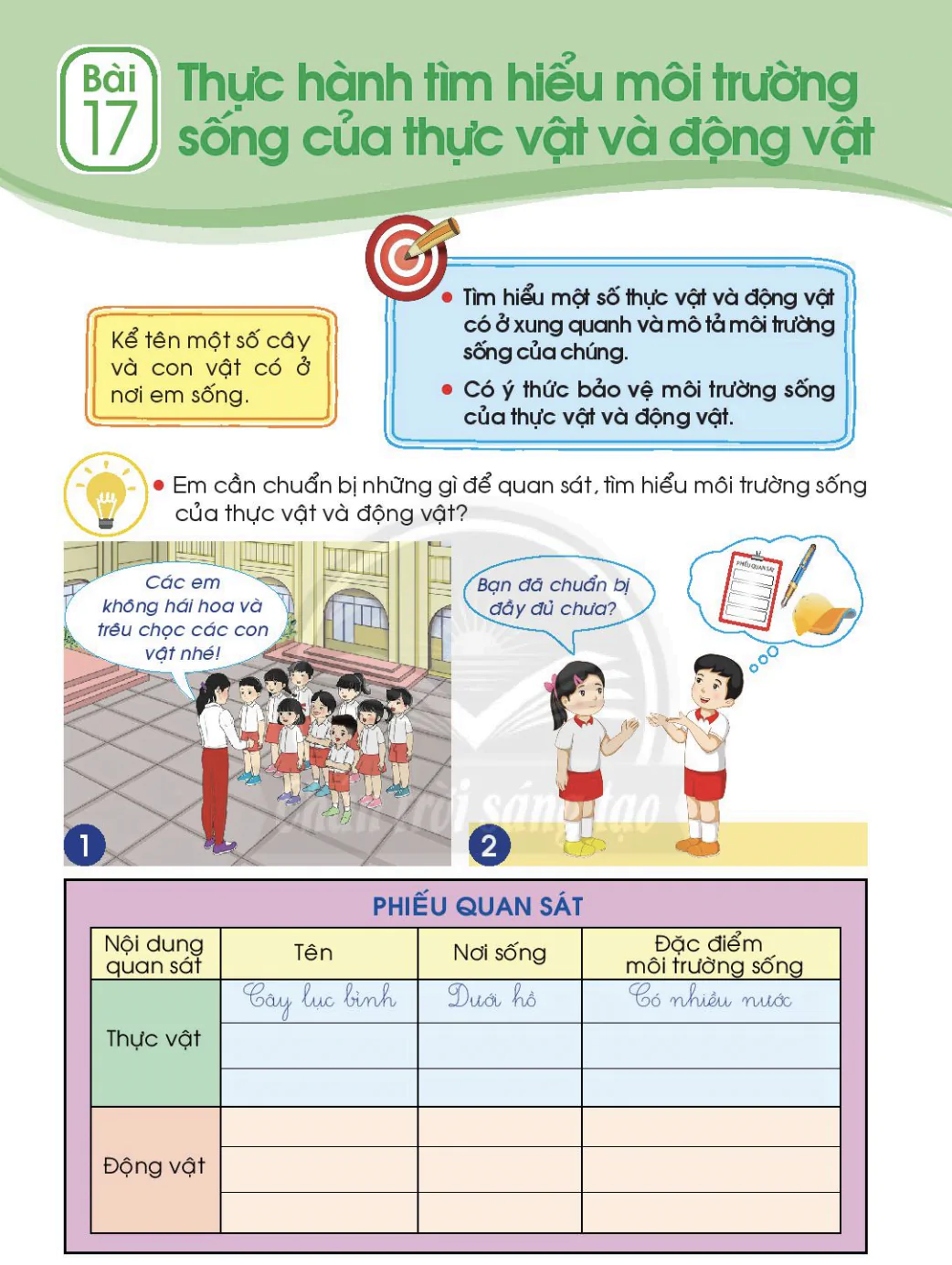 Bài 17: Thực hành tìm hiểu môi trường sống của thực vật và động vật