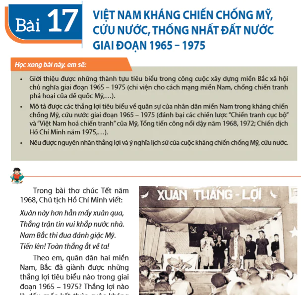 Bài 17: Việt Nam kháng chiến chống Mỹ, cứu nước, thống nhất đất nước giai đoạn 1965 - 1975