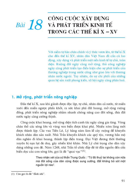 Bài 18: Công cuộc xây dựng và phát triển kinh tế trong các thế kỉ X-XV