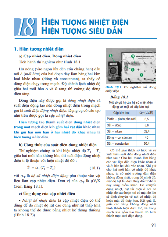 Bài 18: Hiện tượng nhiệt điện. Hiện tượng siêu dẫn