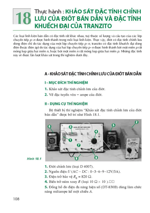 Bài 18: Thực hành: Khảo sát đặc tính chỉnh lưu của điôt bán dẫn và đặc tính khuếch đại của tranzito