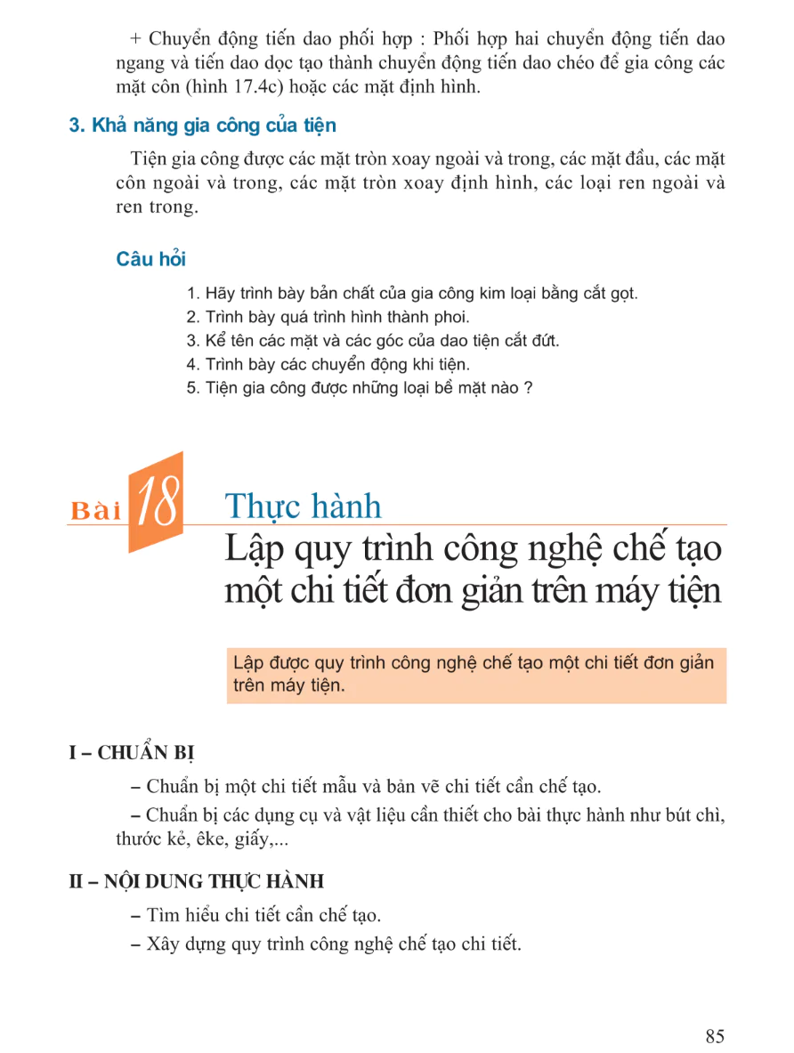 Bài 18: Thực Hành: Lập Quy Trình Công Nghệ Chế Tạo Một Chi Tiết Đơn Giản Trên Máy Tiện