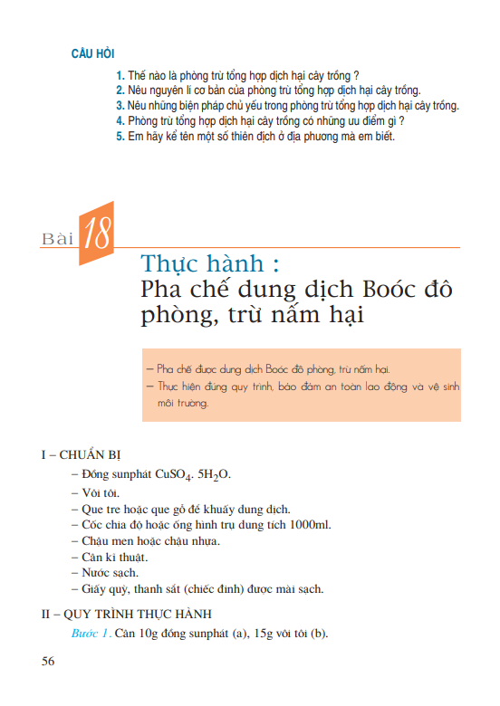 Bài 18: Thực hành: Pha chế dung dịch Boóc đô phòng, trừ nấm hại