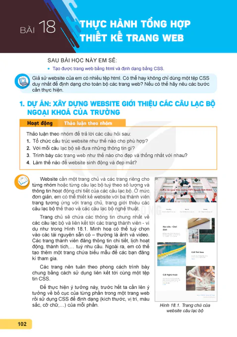 BÀI 18: THỰC HÀNH TỔNG HỢP THIẾT KẾ TRANG WEB