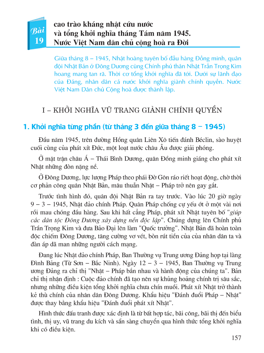 Bài 19: Cao Trào Kháng Nhật Cứu Nước Và Tổng Khởi Nghĩa Tháng 8 - 1945. Nước Việt Nam Dân Chủ Cộng Hòa Ra Đời.