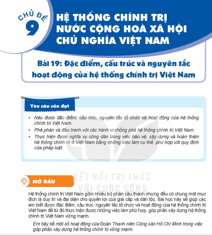 Bài 19: Đặc điểm, cấu trúc và nguyên tắc hoạt động của hệ thống chính trị Việt Nam