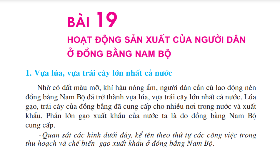 Bài 19: Hoạt động sản xuất của người dân ở đồng bằng Nam Bộ