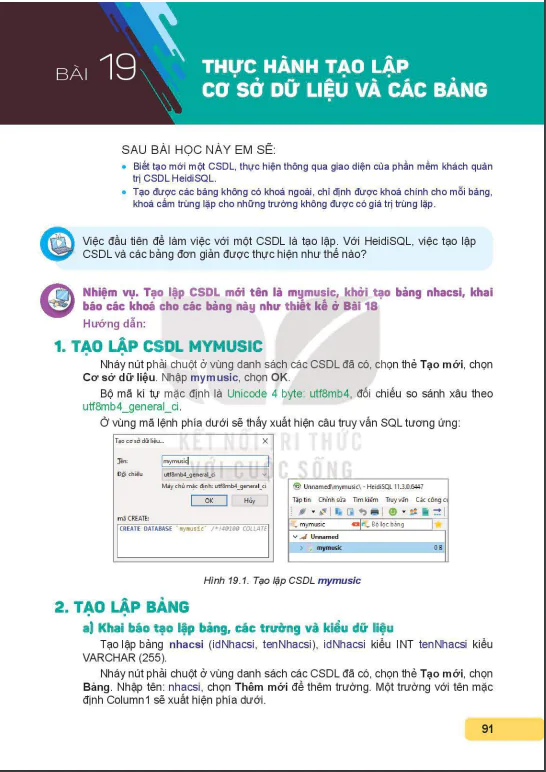 Bài 19: Thực hành tạo lập cơ sở dữ liệu và các bảng