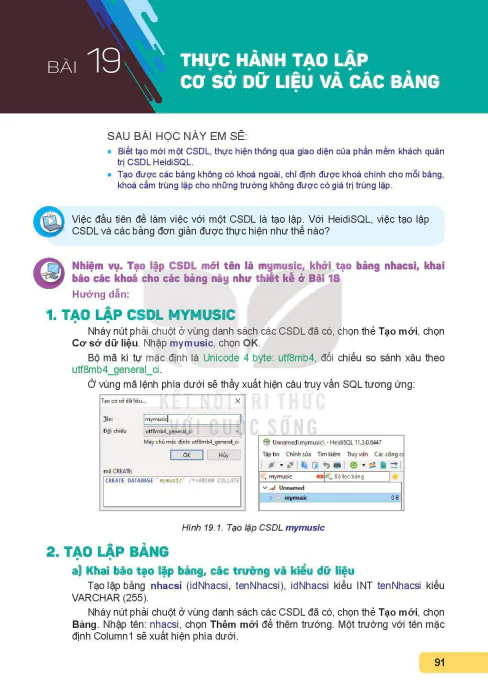 Bài 19: Thực hành tạo lập cơ sở dữ liệu và các bảng