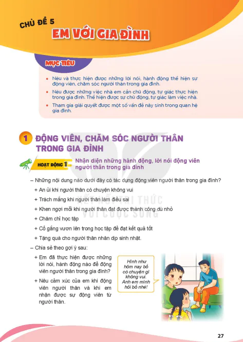 Bài 1: ĐỘNG VIÊN, CHĂM SÓC NGƯỜI THÂN TRONG GIA ĐÌNH