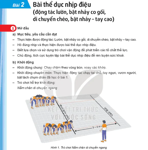 Bài 2: Bài thể dục nhịp điệu (động tác lườn, bật nhảy co gối, di chuyển chéo, bật nhảy - tay cao)