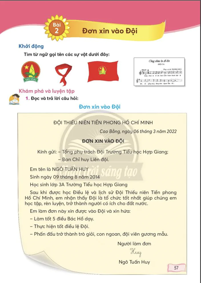 Bài 2: Đơn xin vào đội