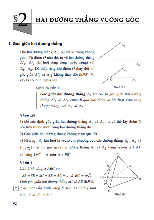 Bài 2: Hai đường thẳng vuông góc