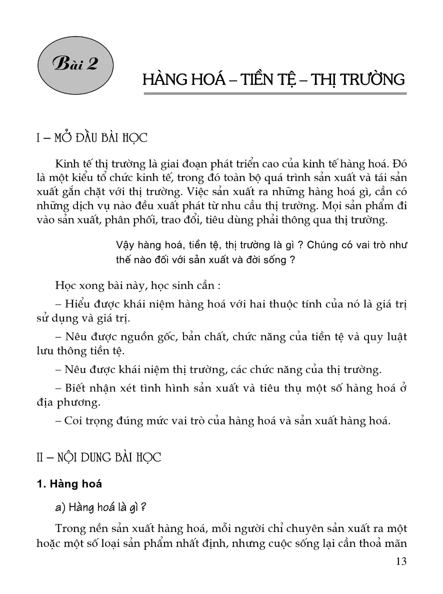 Bài 2: Hàng Hóa - Tiền Tệ - Thị Trường