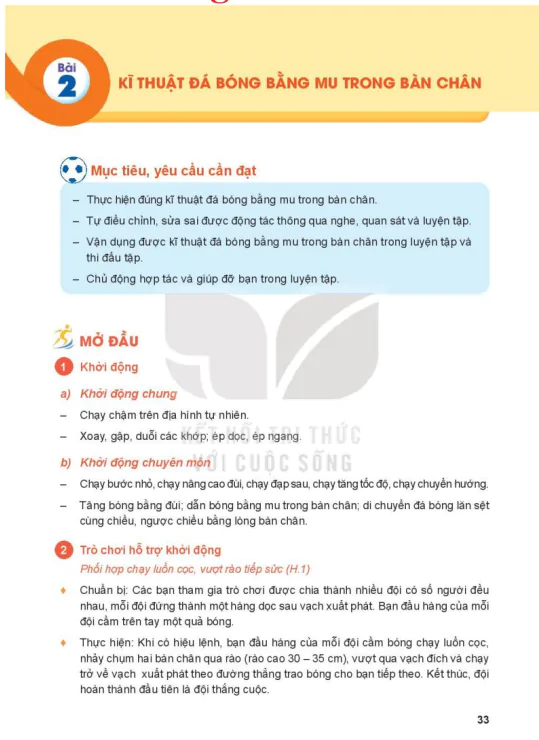 Bài 2: Kĩ thuật đá bóng bằng mu trong bàn chân