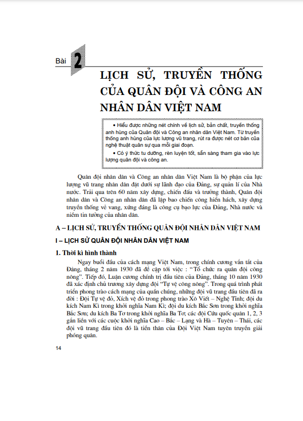 Bài 2: Lịch sử, truyền thống của Quân đội và Công an nhân dân Việt Nam