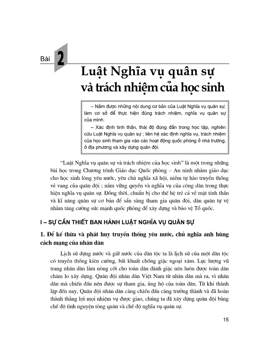 Bài 2: Luật Nghĩa Vụ Quân Sự Và Trách Nhiệm Của Học Sinh