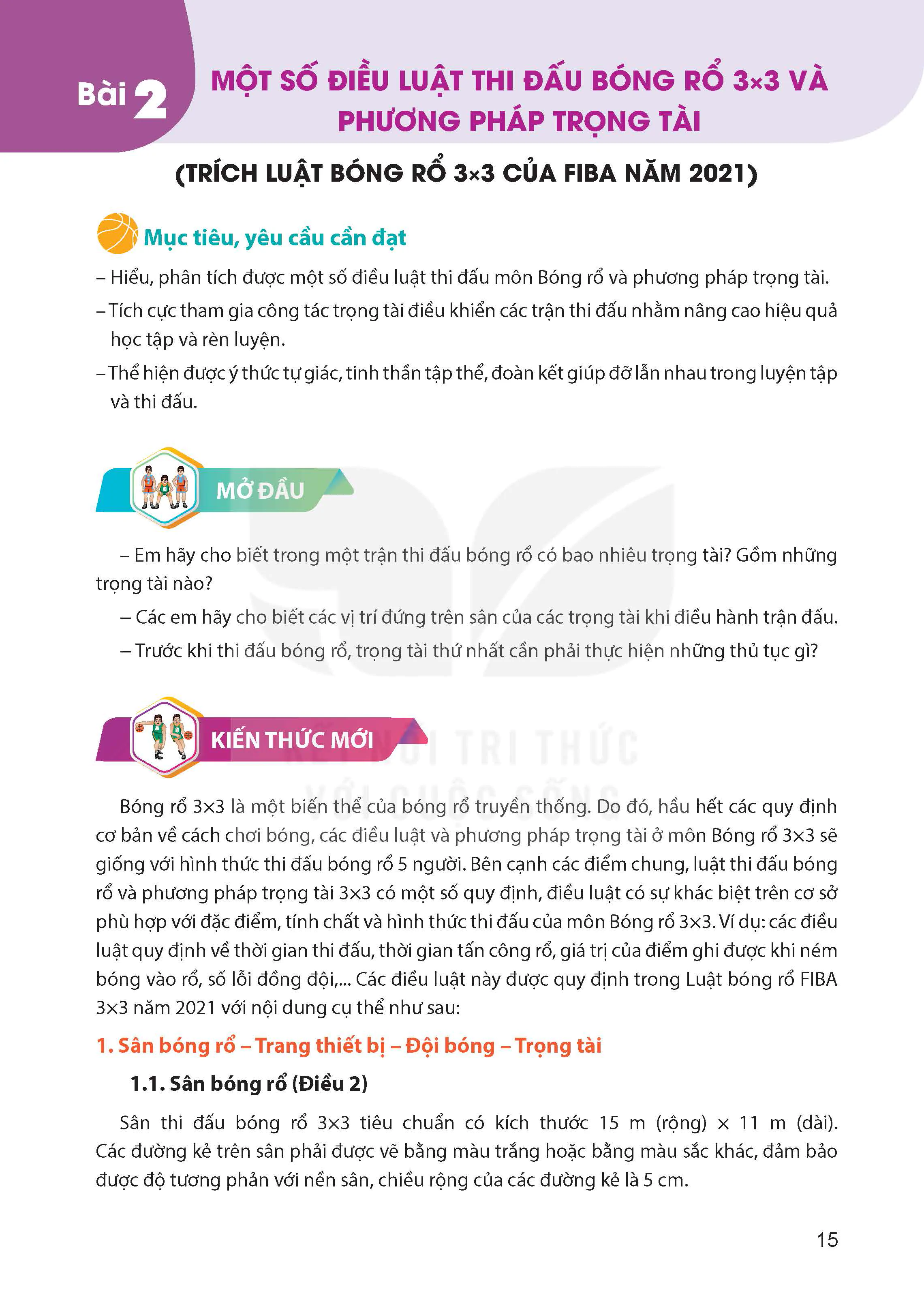 Bài 2. Một số điều luật thi đấu bóng rổ 3x3 và phương pháp trọng tài