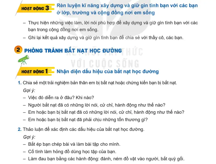 Bài 2: Phòng tránh bắt nạt học đường
