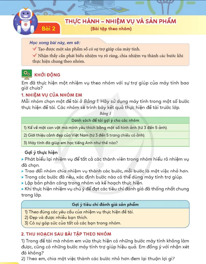 Bài 2: Thực Hành - Nhiệm Vụ Và Sản Phẩm (Bài Tập Theo Nhóm)