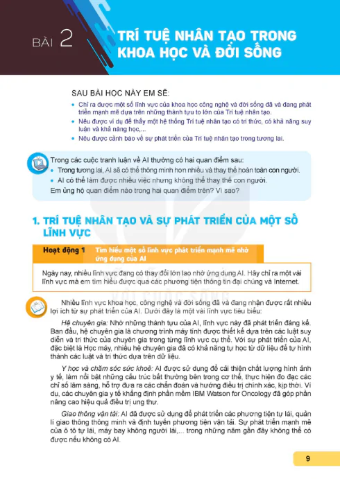 BÀI 2: TRÍ TUỆ NHÂN TẠO TRONG KHOA HỌC VÀ ĐỜI SỐNG