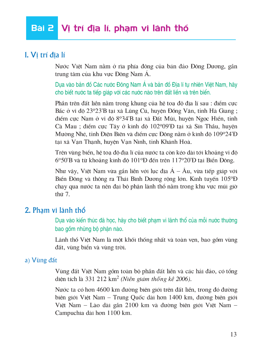 Bài 2: Vị Trí Địa Lý, Phạm Vi Lãnh Thổ