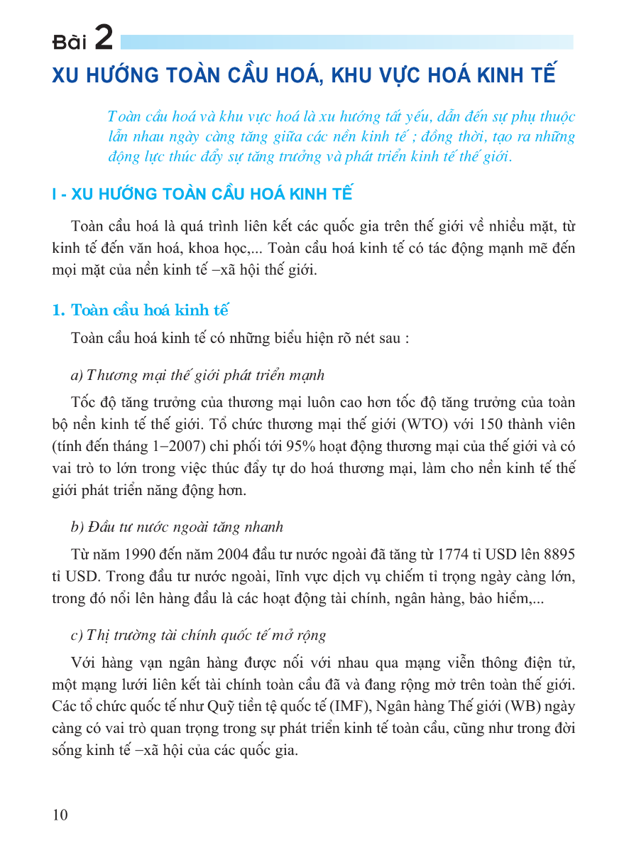 Bài 2: Xu Hướng Toàn Cầu Hóa, Khu Vực Hóa Kinh Tế
