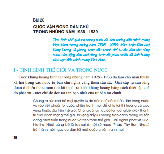 Bài 20: Cuộc vận động dân chủ trong những năm 1936 - 1939