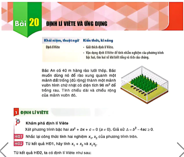 Bài 20: Định lí Viète và ứng dụng