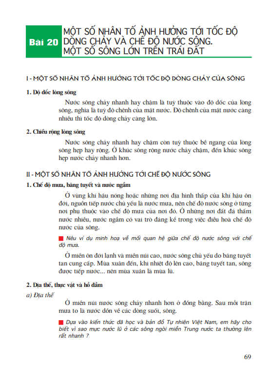 Bài 20: Một số nhân tố ảnh hướng đến dòng chảy