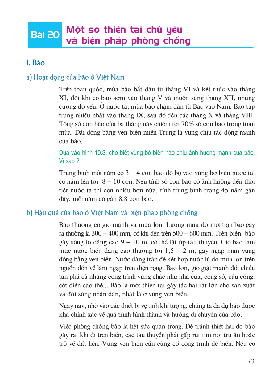 Bài 20: Một Số Thiên Tai Chủ Yếu Và Biện Pháp Phòng Chống