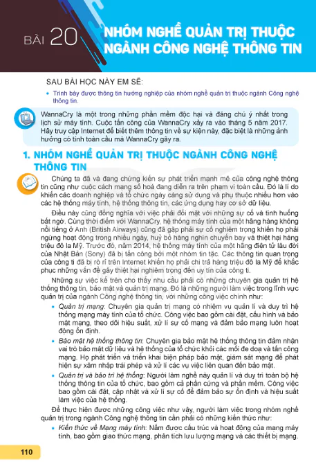BÀI 20: NHÓM NGHỀ QUẢN TRỊ THUỘC NGÀNH CÔNG NGHỆ THÔNG TIN