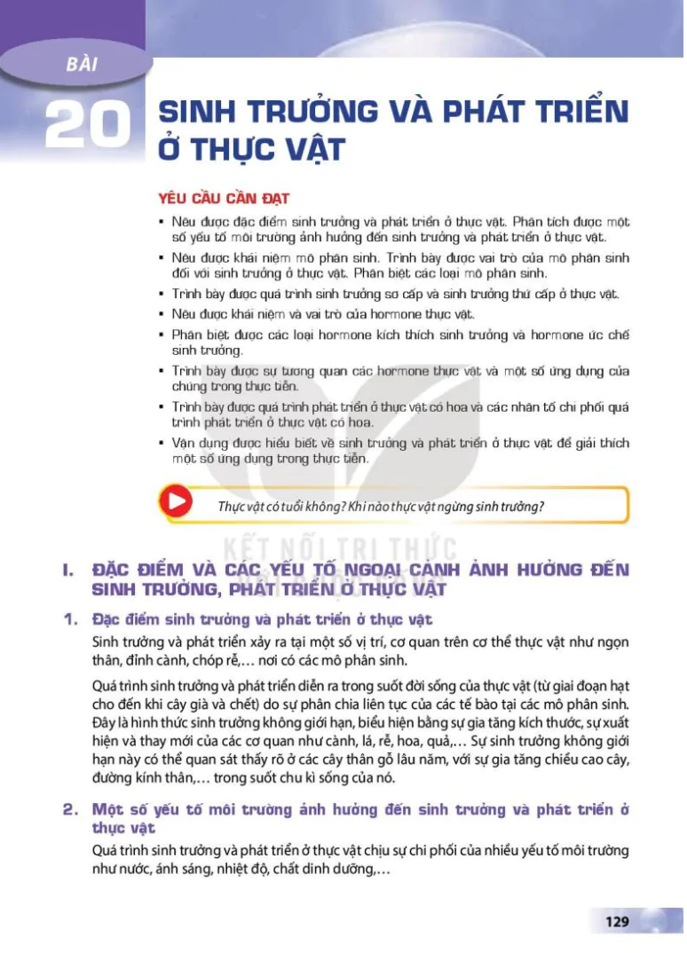 Bài 20: Sinh trưởng và phát triển ở thực vật