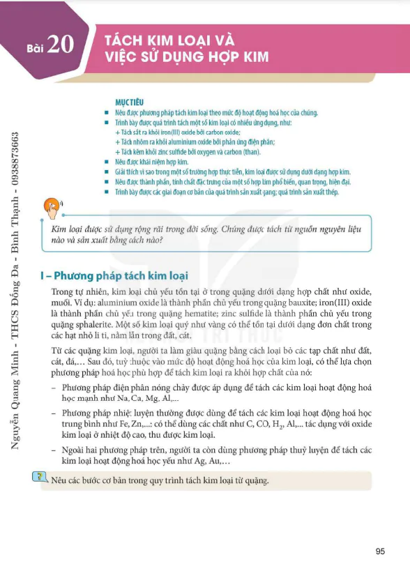 Bài 20. Tách kim loại và việc sử dụng hợp kim