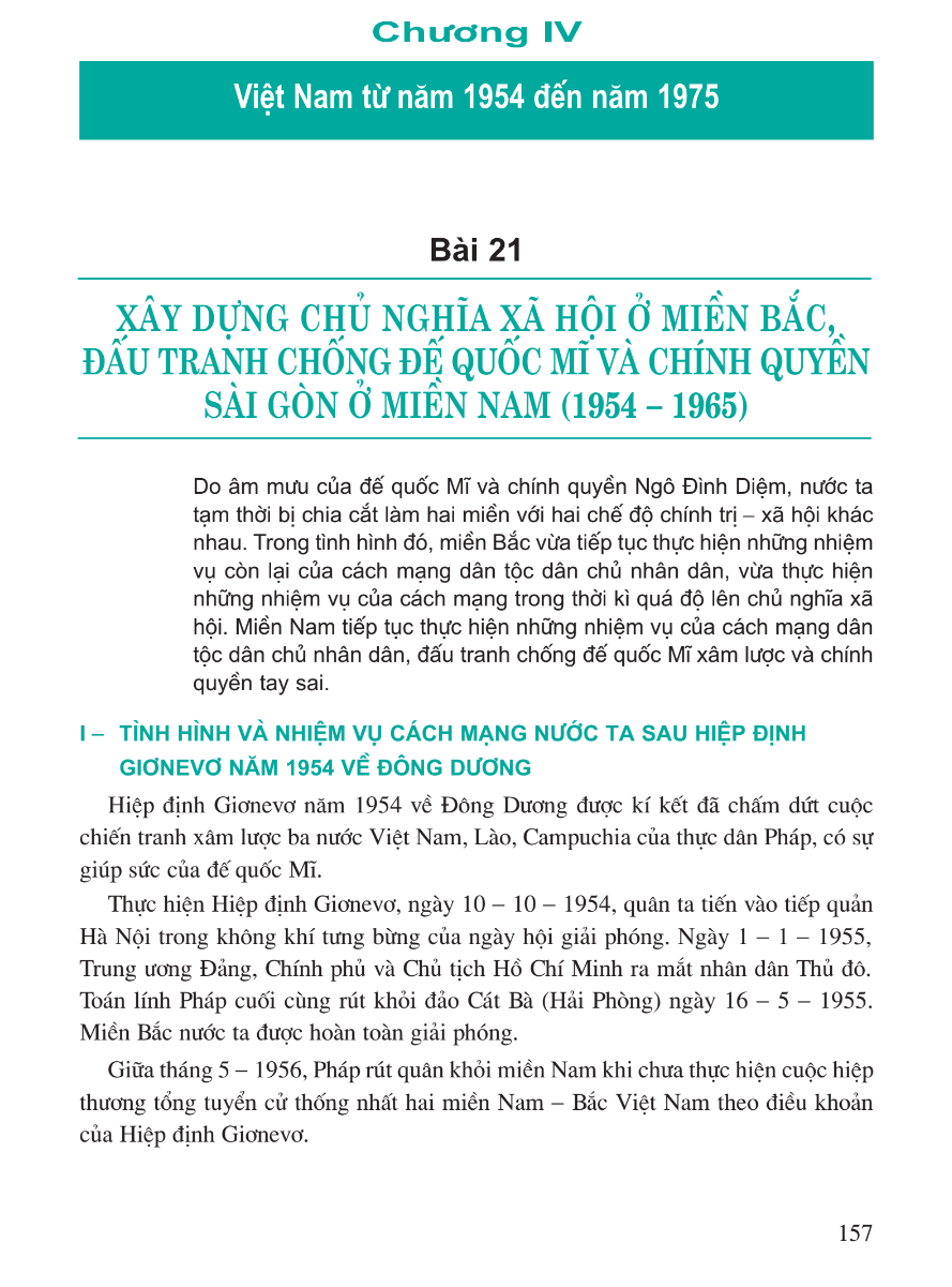Bài 21: Xây Dựng CNXH Ở Miền Bắc, Đấu Tranh Chống Đế Quốc Mĩ Và Chính Quyền Sài Gòn Ở Miền Nam (1954 - 1965)