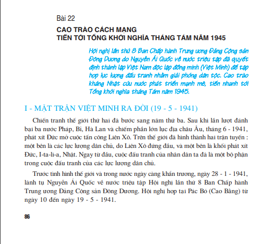 Bài 22: Cao trào cách mạng tiến tới tổng khởi nghĩa tháng Tám năm 1945