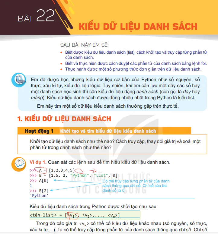 Bài 22: Kiểu Dữ Liệu Danh Sách