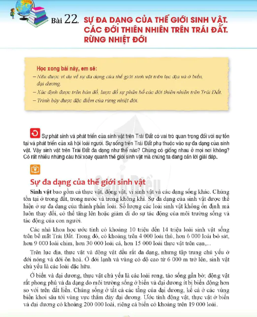 Bài 22. Sự đa dạng của thế giới sinh vật. Các đới thiên nhiên trên Trái Đất. Rừng nhiệt đới