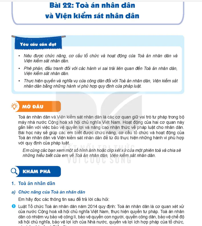 Bài 22: Toà án nhân dân và Viện kiểm sát nhân dân