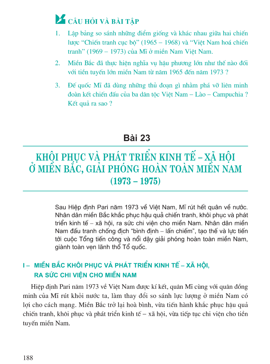 Bài 23: Khôi Phục Và Phát Triển Kinh Tế - Xã Hội Ở Miền Bắc, Giải Phóng Hoàn Toàn Miền Nam (1973 - 1975)